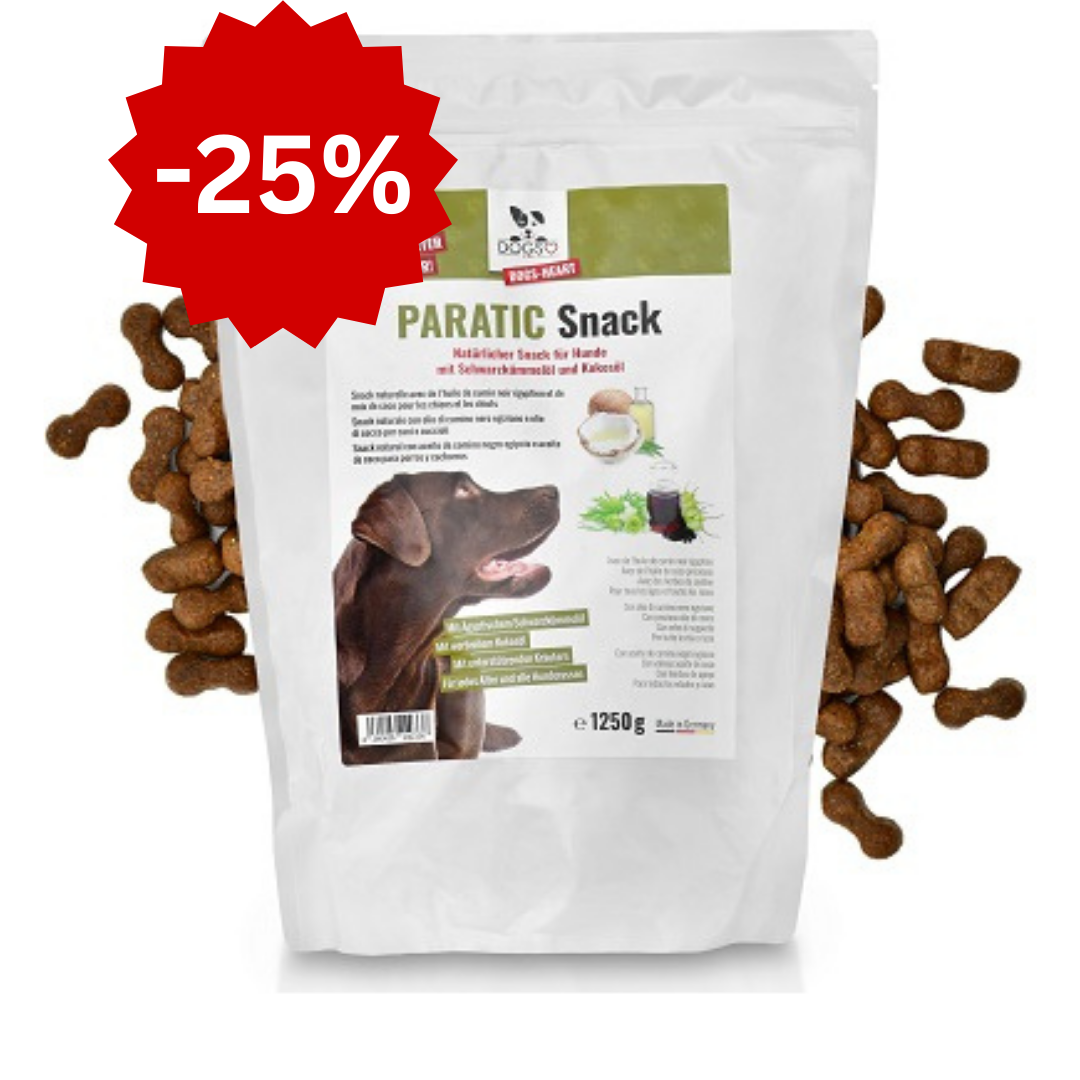 SUPERSALE PARATIC Schutz-Snack für Hunde - mit Schwarzkümmelöl und Kokosöl 1250g MHD 30.09.2024