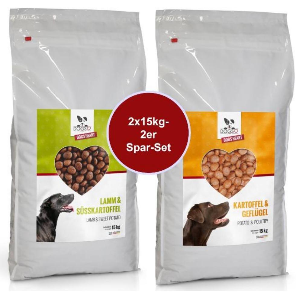 Hundefutter MIX - 2 x 15kg - getreidefrei mit hohem Fleischanteil, glutenfrei - DOGS - HEART