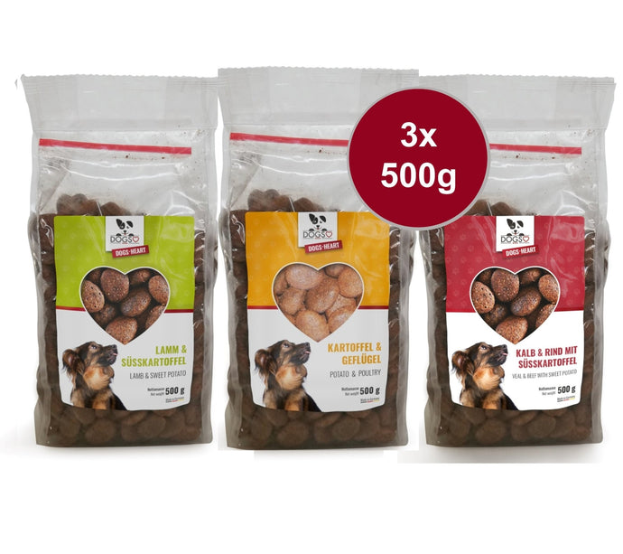 Hundefutter MIX - 3 x 500g - getreidefrei mit hohem Fleischanteil, glutenfrei - DOGS - HEART