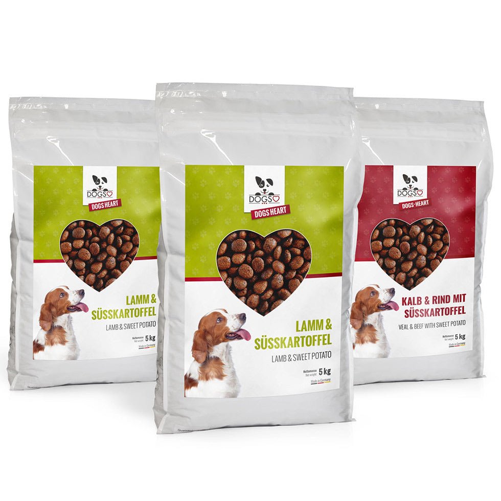 Hundefutter MIX - 3 x 5kg - getreidefrei mit hohem Fleischanteil, glutenfrei - DOGS - HEART