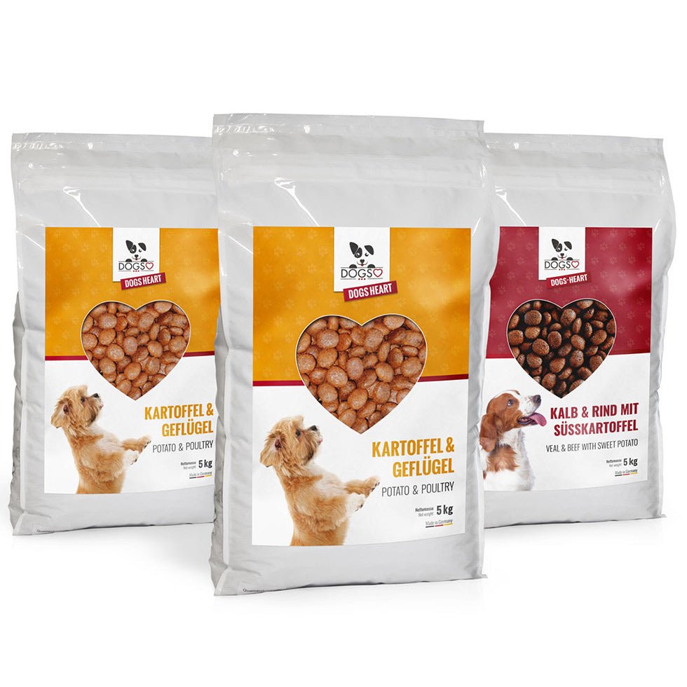 Hundefutter MIX - 3 x 5kg - getreidefrei mit hohem Fleischanteil, glutenfrei - DOGS - HEART