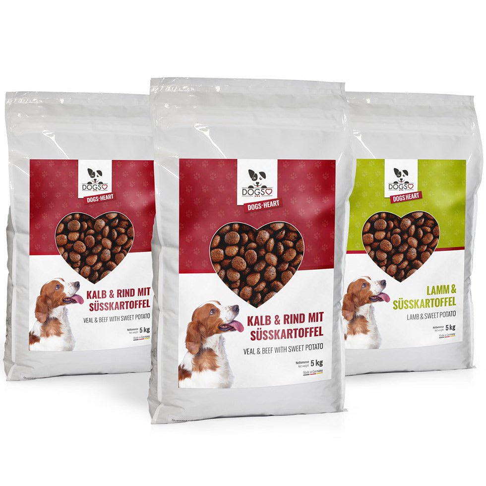 Hundefutter MIX - 3 x 5kg - getreidefrei mit hohem Fleischanteil, glutenfrei - DOGS - HEART