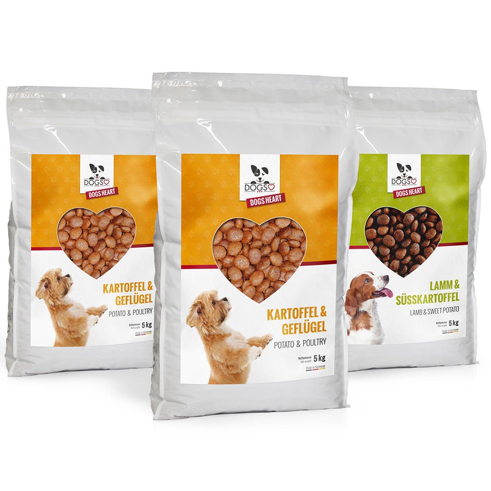 Hundefutter MIX - 3 x 5kg - getreidefrei mit hohem Fleischanteil, glutenfrei - DOGS - HEART