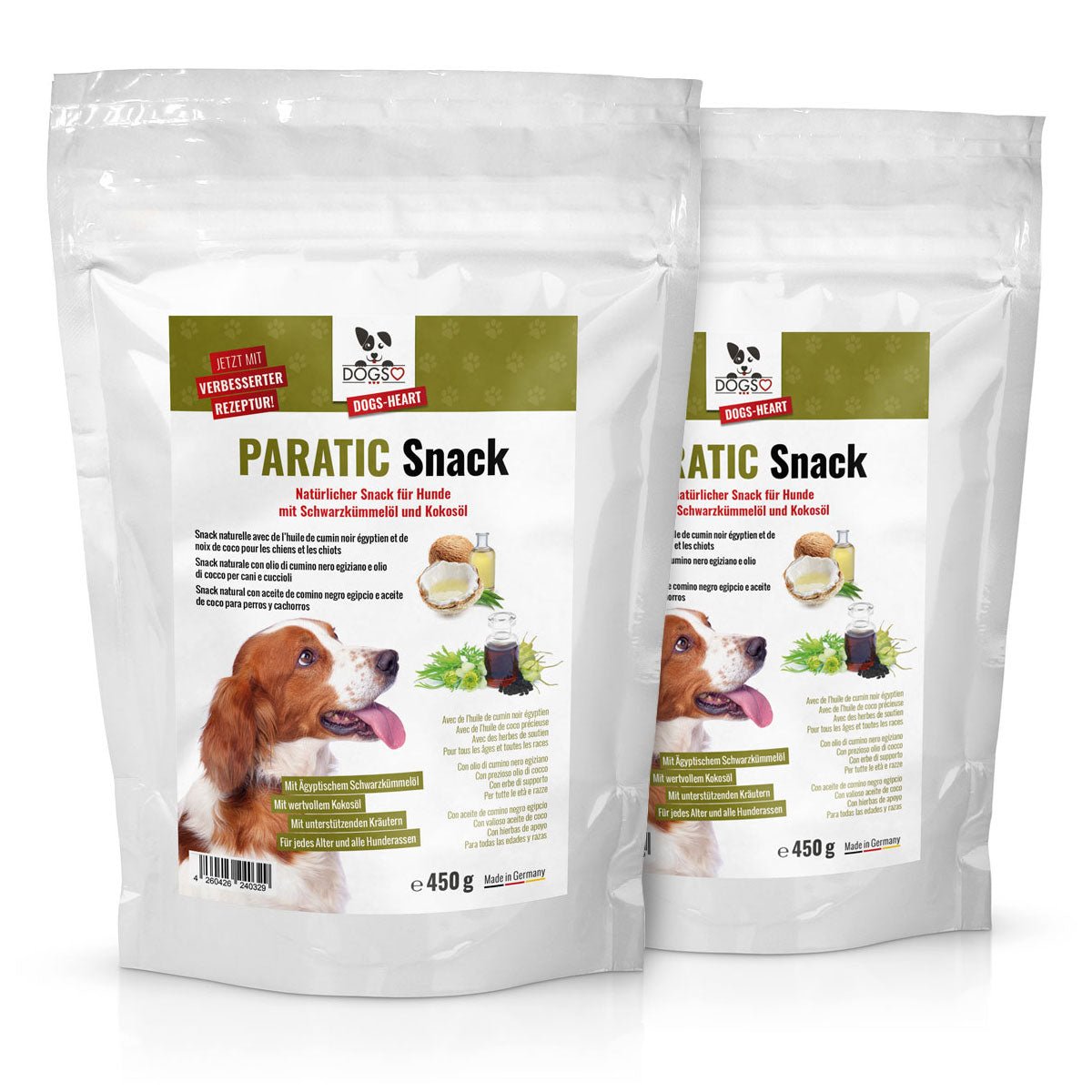 PARATIC Schutz-Snack für Hunde - mit Schwarzkümmelöl und Kokosöl - DOGS-HEART - Funktionssnacks | Leckerli 2 Packungen Set