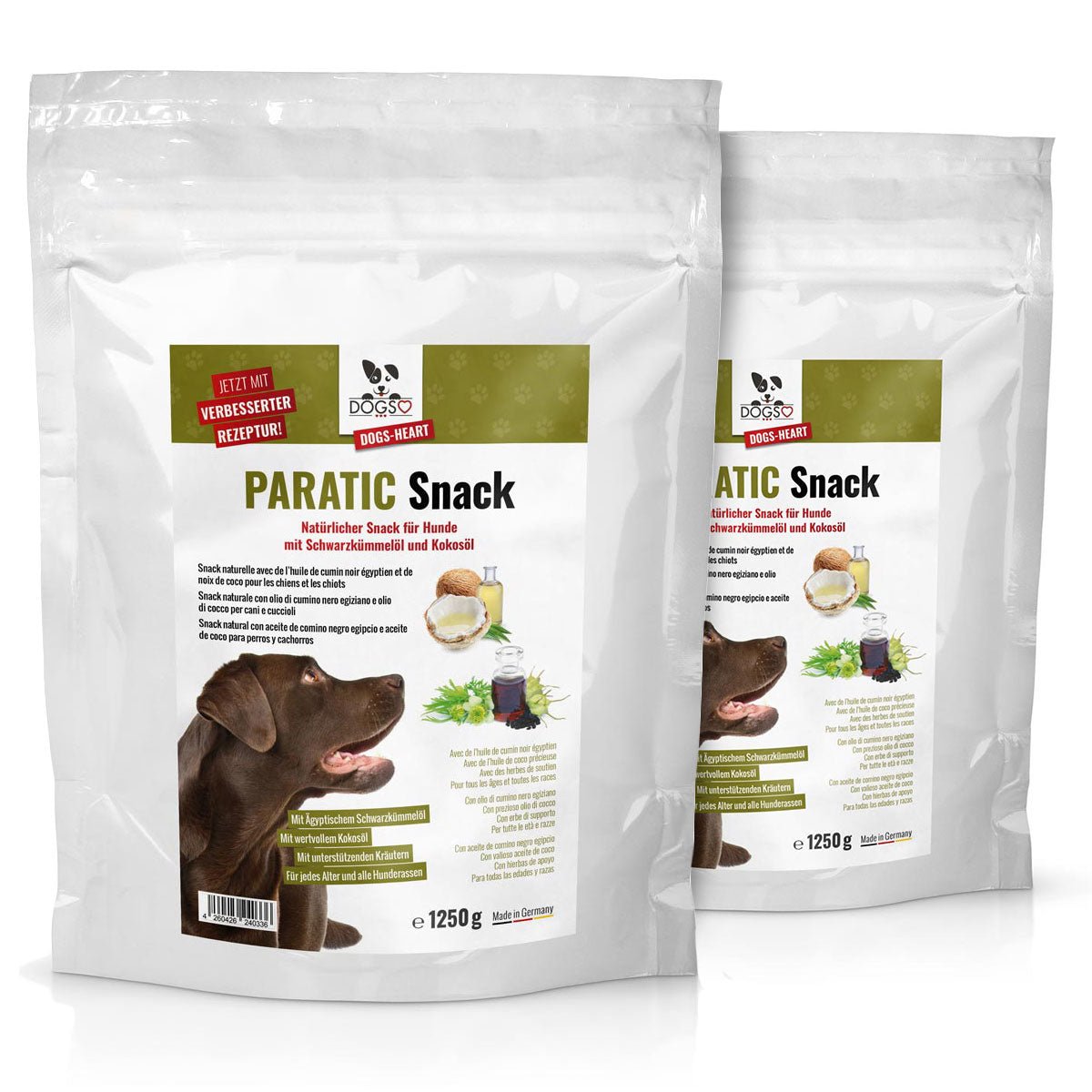 PARATIC Schutz-Snack für Hunde - mit Schwarzkümmelöl und Kokosöl - DOGS-HEART - Funktionssnacks | Leckerli 2 Packungen Set