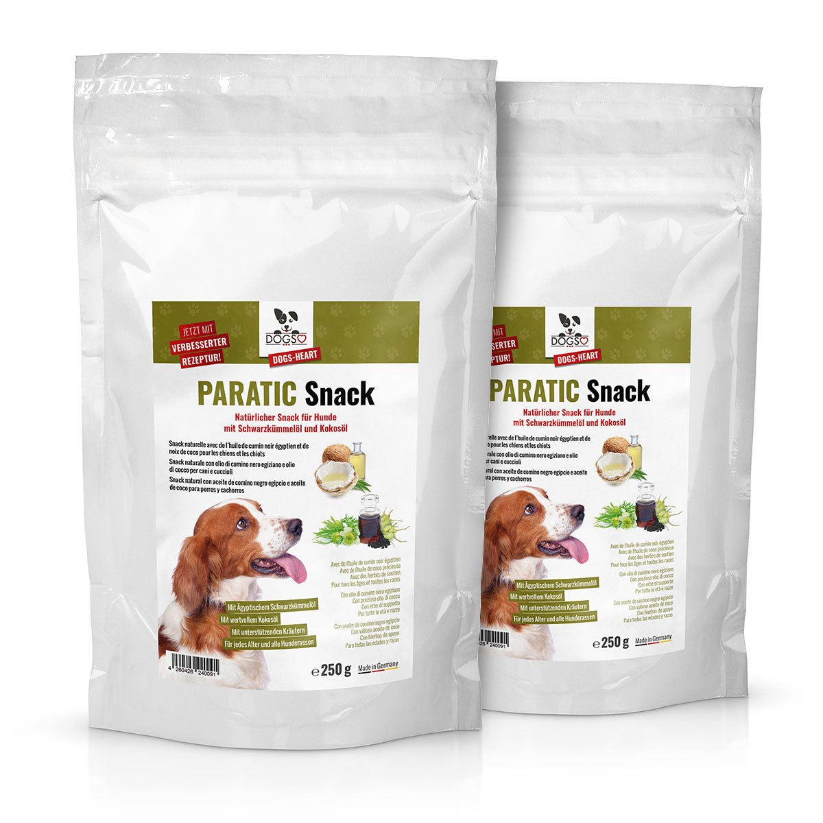 PARATIC Schutz-Snack für Hunde - mit Schwarzkümmelöl und Kokosöl - DOGS-HEART - Funktionssnacks | Leckerli 2 Packungen Set