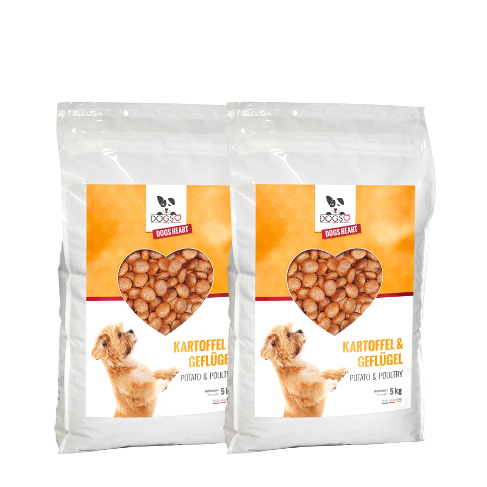 Premium Hundefutter Geflügel 15kg | Getreidefrei | Kleine Kroketten - DOGS - HEART - Trockenfutter