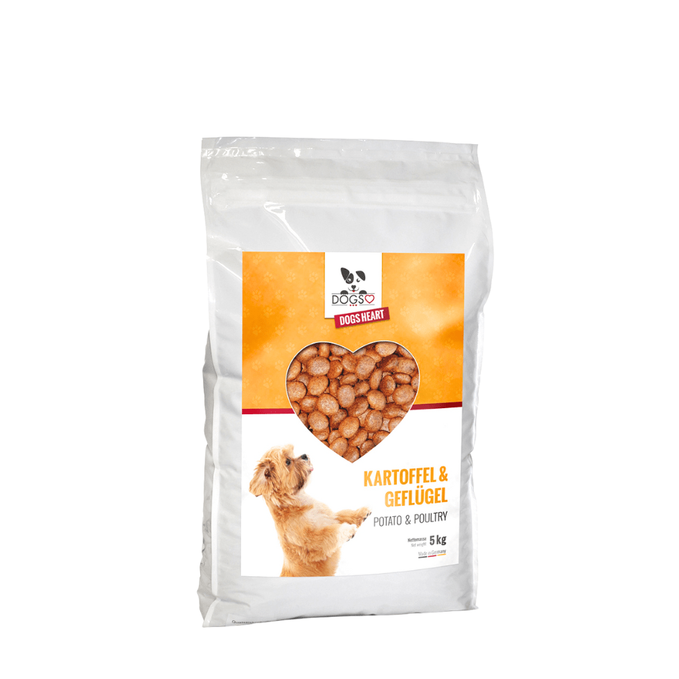 Premium Hundefutter Geflügel 15kg | Getreidefrei | Kleine Kroketten - DOGS - HEART - Trockenfutter